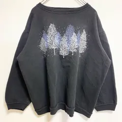 古着 used　basic EDITIONS　長袖立体プリントスウェット　クルーネックトレーナー　森林　黒　ブラック　秋冬服【値引き交渉OK！】