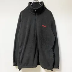 古着 used　FILA フィラ　長袖フルジップフリースジャケット　ダークグレー　ワンポイントロゴ刺　ハイネック　Lサイズ【値引き交渉OK！】