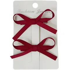 SakuraLovely8 リボン ヘアアクセ ヘアクリップ バレッタ 髪飾り 成人式 卒業式 2個 (レッド) [レッド]