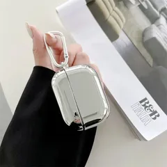 メタリックシルバー AirPodsケース  シンプル カバー おしゃれ 韓国 ユニセックス レトロ カラビナ付き バッグ 落下防止 かっこいい 耐衝撃 保護 シンプル Y2K ストリート系 カジュアル