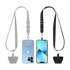 【新品】 [Ciel Moon] スマホストラップ 幅広 2本入り ネックストラップ 太め 長さ調節可能 [黒×グレー] 1