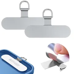 【新品】 スマホ 金属ストラップホルダー 2枚入り【湾曲設計で浮きにくい・傷防止フィルム加工】ステンレス製タグパッチ 携帯ストラップホルダー 薄型 金属製で丈夫 10kgまでの荷重量 スマホケースに挟む 全機種対応 充電影響なし 落下紛失防止 (シルバー) 1