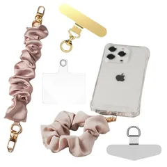 【新品】 [oioiso] スマホストラップ 手首 シュシュ ハンドストラップ おしゃれ かわいい スマホ落下防止 ストラップホルダー 韓国 レディース 女性 携帯ストラップ スマホアクセサリー 手ぶら アタッチメント付き (01.ピンク（600°回転ゴー