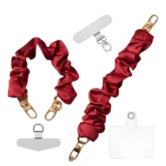 【新品】 [oioiso] スマホストラップ 手首 シュシュ ハンドストラップ おしゃれ かわいい スマホ落下防止 ストラップホルダー 韓国 レディース 女性 携帯ストラップ スマホアクセサリー 手ぶら アタッチメント付き (02.レッド(シルバー回転ｘシ