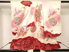 平和屋着物[]七五三　女の子　３歳　祝着　三つ身　襦袢付き　絞り　折り鶴　鞠花文　暈し染め　金彩　逸品　DABA3961ma