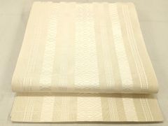 名古屋帯 夏帯 美品 八寸名古屋帯 博多織 松葉仕立て 縞 クリーム 正絹