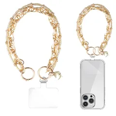 【新品】 [Turkalla] スマホストラップ 手首 ハンドストラップ 携帯ストラップ リストストラップ ダブルチェーン設計 星月 iphone ストラップ 金属製 軽量 紛失/落下防止 外出 旅行用 パッチ1枚付き（金）