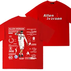 バスケットボール アレン・アイバーソン 栄光の戦績 プリント Tシャツ 半袖 メンズ スポーツウェア 夏 レッド