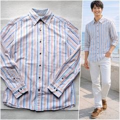 日本製INTERMEZZOくすみマルチストライプノーカラーリネンレーヨン 