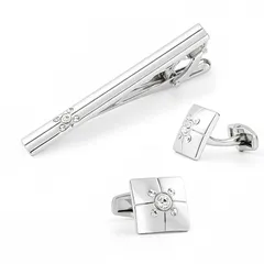 【新品】 ネクタイピン カフス セット 箱付き タイピン メンズ シンプル プレゼント 結婚式 成人式 冠婚葬祭 父の日 クロスストーン シルバー ANY SELECT 0