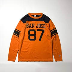 Champion チャンピオン フットボールTシャツ L オレンジ ネイビー 未使用品 ロンT 長袖 Tシャツ カットソー クルーネック 丸首 メンズ レディース ユニセックス ストリート アメカジ 古着 希少