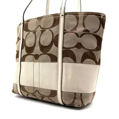 【美品✨】COACH y2k signature stripe totebag コーチ シグネチャーストライプトートバッグ ベージュ 白 肩掛け ストラップ付き