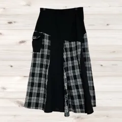 A1201 ヴィンテージ Vintage ひざ丈 フレアスカート(9) 黒 チェック 総柄 裏地あり