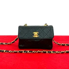極 美品 シール有 1番台 CHANEL シャネル マトラッセ ココマーク ラムスキン レザー 本革 チェーン ミニ ショルダーバッグ ブラック 65660