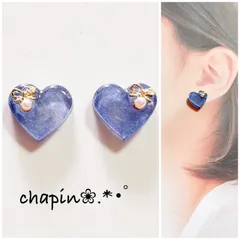 （ 1096 ）カボション ハート リボン レジン ピアス イヤリング