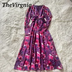 TheVirgnia ヴァージニア 神崎恵 花柄 総柄 ロングワンピース ベルト付き パープル系 上品 華やか 結婚式 お食事会 パーティ
