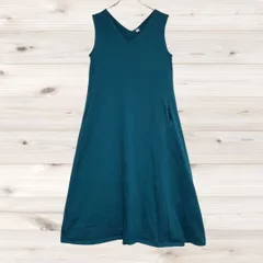 A1208 ユニクロ UNIQLO ひざ丈ワンピース ノースリーブ(M) 緑 無地 綿/コットン