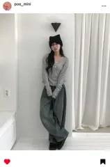 ミニポエ ホッパー コーデュロイ ウォッシュ サイド ピンタック ワイド デニム パンツ