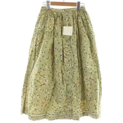 ケティ KETTY ロングスカート フレアスカート ティアードスカート M ライトグリーン 黄緑 花柄 小花柄 鹿柄 アニマル柄 総柄 ボタンフロント 前開き /KW ■GY58