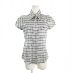 バーバリーブルーレーベル BURBERRY BLUE LABEL シャツ ブラウス 半袖 チェック 総柄 38 水色 ブルー /AH1 ■ECD001