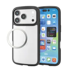 【新品】 エレコム iPhone 17 Pro ケース カバー クリア 耐衝撃 衝撃吸収 ハイブリッド 薄型 軽量 ストラップホール付き 全周エアークッション ストラップホルダーシート付 TOUGH SLIM LITE ブラック PM-A25CTSLFCB 1