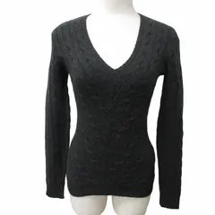 ラルフローレン RALPH LAUREN 黒タグ ケーブルニット セーター カシミヤ Vネック チャコールグレー XSサイズ 0420 IBO50 ☆AA★