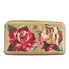 ドルチェ&ガッバーナ ドルガバ DOLCE&GABBANA 長財布 レザー ラウンドファスナー 花柄 薔薇 プリント 総柄 ロゴプレート ゴールド色 /XZ ■GY11のサムネイル