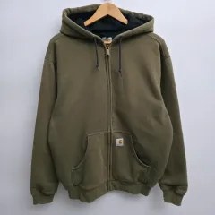 L 90's カーハート サーマル フード ジップアップ オリーブ グリーン