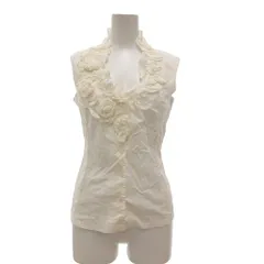 美品 ナラカミーチェ NARA CAMICIE ブラウス 0 白 ホワイト ノースリーブ フリル襟 花モチーフ /YZ ■GY58