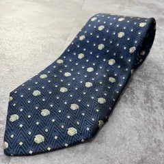 【Gianni Versace】ジャンニ・ヴェルサーチ 総ロゴネクタイ シルク100% メンズ ネイビー　紺色　メデューサロゴ　スクエアドット　シャドウヘリンボーン　ギザギザ柄　イタリア製　刺繍　ジャガード　バイカラー　シルバー　銀