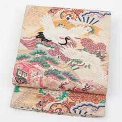 アンティーク 丸帯 帯丈362cm 全通 仕立て上がり フォーマル Aランク 鶴 御所解 通年柄 白系 122300439311