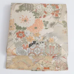 アンティーク 丸帯 帯丈400cm 全通 仕立て上がり フォーマル 唐織 Bランク クリーム系 122300537415