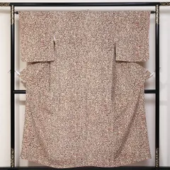 小紋 袷 身丈154cm 裄丈63cm 正絹 Aランク Sサイズ 広衿 インフォーマル 菱 創作柄 ベージュ系 1215-01688