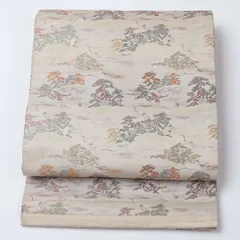 アンティーク 丸帯 帯丈402cm 全通 唐織 吉祥文様 松 フォーマル クリーム系 正絹 Aランク 1223-00585