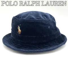 POLO RALPH LAUREN ポロラルフローレン コーデュロイ バケットハット 帽子 ポニー刺繍 ネイビー コットン ワンポイント ロゴ ハット S/M 58cm