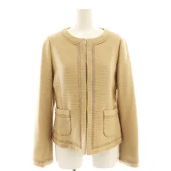 グリーンレーベルリラクシング ユナイテッドアローズ green label relaxing ウール ノーカラージャケット ラメ 38 ベージュ /AT ■OS