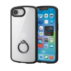 【新品】 エレコム iPhone 16e ケース 背面クリア 透明 耐衝撃 衝撃吸収 軽量 薄型 スタンド機能 レンズ保護 ストラップホール付き ショルダーストラップシート付 スマホリング付き ブラック PM-A25STSLFCRBK 0