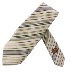 エルメス HERMES ネクタイ ストライプ柄 シルク フランス製 白 緑 グレー /BM ■OH