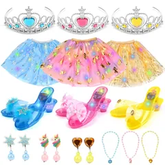 【特価商品】3つのテーマドレスハイヒールネックレスイヤリングクラウンなど 3 子供 4 5 ドレス 6 歳 光るプリンセス 女の子誕生日 クリスマスプレゼント