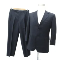 ユキコハナイ YUKIKO HANAI スーツ セットアップ 上下 テーラードジャケット シングル ミドル丈 スラックスパンツ ロング丈 ストライプ柄 94 AB4 M 紺 ネイビー /HO31 ■GY58