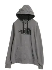 【お得なクーポン配布中!】 ノースフェイス フルジップ プリント スウェット フード パーカー メンズ L 古着 アウトドア 裏起毛 トレーナー ツートン グレー ブラック