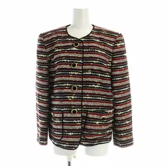 レリアン Leilian ノーカラー ツイード ジャケット 長袖 シングル ボーダー柄 総裏地 ロゴ 9 M マルチカラー ■GY18 /MQ