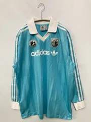 adidas アディダス ポロシャツ L-XL スカイブルー ストライプ柄 ワンポイント ブランドロゴ 長袖