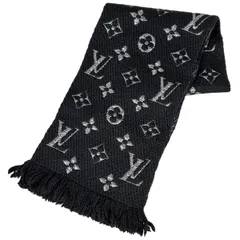 ルイ・ヴィトン Louis Vuitton エシャルプ ロゴ マニア シャイン モノグラム マフラー ウール シルク ポリエステル ブラック シルバー レディース 【中古】