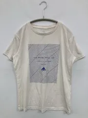 adidas アディダス Tシャツ/カットソー M ホワイト 前面プリント ブランドロゴ ミドル丈 半袖 クルーネック(丸首)