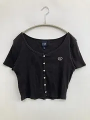 GAP ギャップ Tシャツ/カットソー S ブラック 無地 ワンポイント ブランドロゴ ショート丈 半袖 クルーネック(丸首)