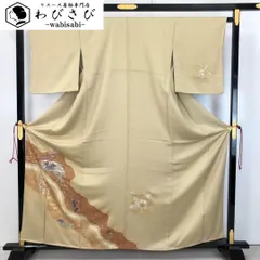 付下げ 花模様 舟 風景 金銀彩 地模様 蒸栗色 K-5311