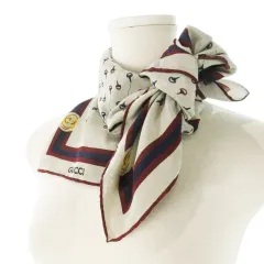 グッチ GUCCI 70s ヴィンテージ スカーフ シルク 絹 インターロッキング シェリーライン 総柄 ロゴ グレー /CK22 ■GY11