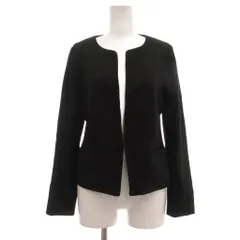 インディヴィ INDIVI ノーカラージャケット 36 黒 ブラック ノーカラー 長袖 ポケット付き /ML ■ECF001