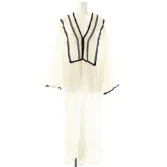 ザラ ZARA ストライプ柄レースワンピース ロング M-L オフホワイト ブラック /DF ■OS